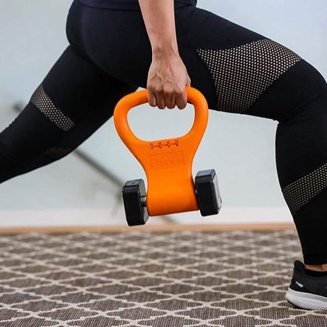 Adjustable kettle-grip for rebounder workouts